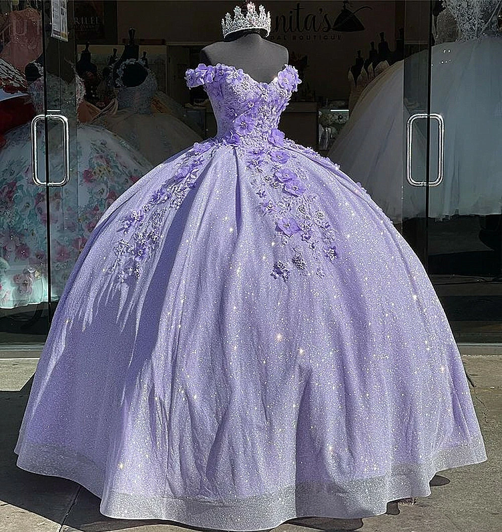 Lilac Sweetheart Quinceanera Dresses 3D Flower Applique Sweet 15 Party Ball Gown eBay