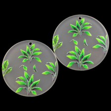 10Pcs 36x2mm Charming Green Acrylic Leaf Round Pendant Bead FSK99703