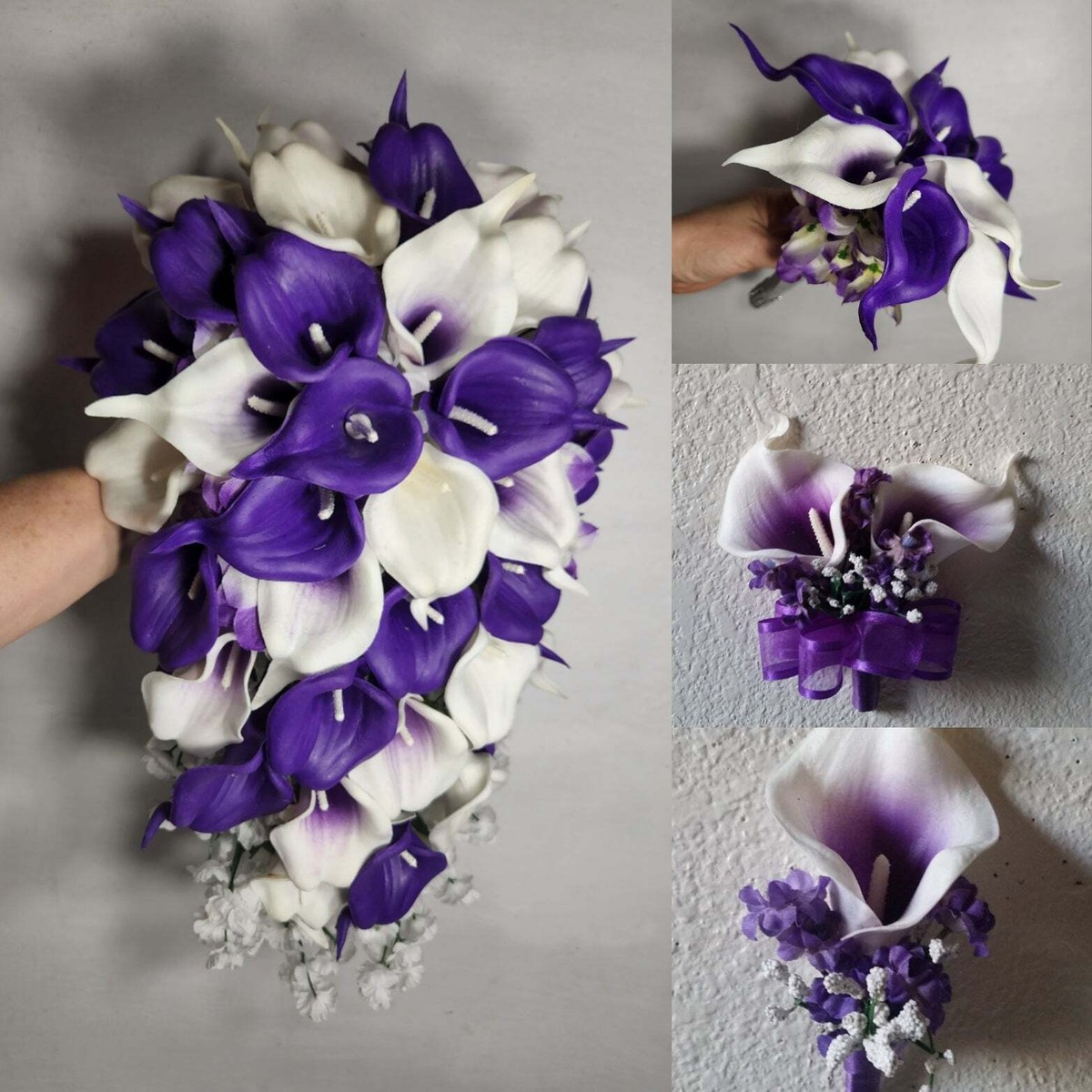 Purple Ivory White Calla Lily Bridal Wedding Bouquet Accessories | eBay
