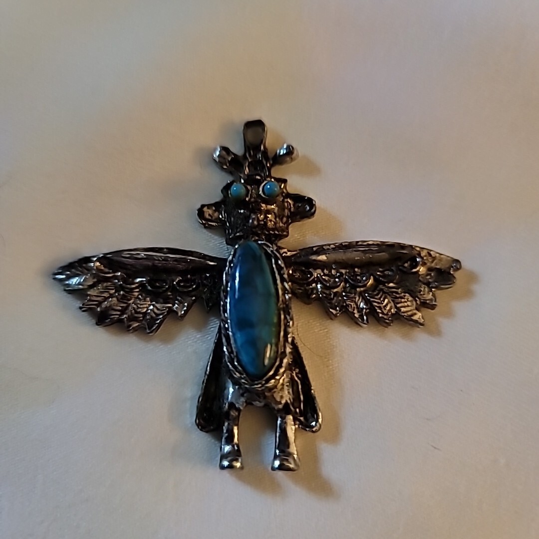 Turquoise Inlay Eagle Native American Eagle Dancer w Turquoise Inlay Pendant Silver tone 1.75 ...