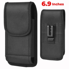 #DE201 7" CUBE RUGGED NYLON VERTICAL POUCH BELT CLIP LOOP BLACK CELL PHONE CASE
