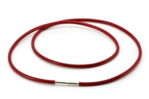 Red Leather Necklace-Sterling Silver 