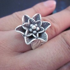 Fine Silver Rings HILL TRIBE Ethno Anello Argento Gardenia Jasminoides 56054