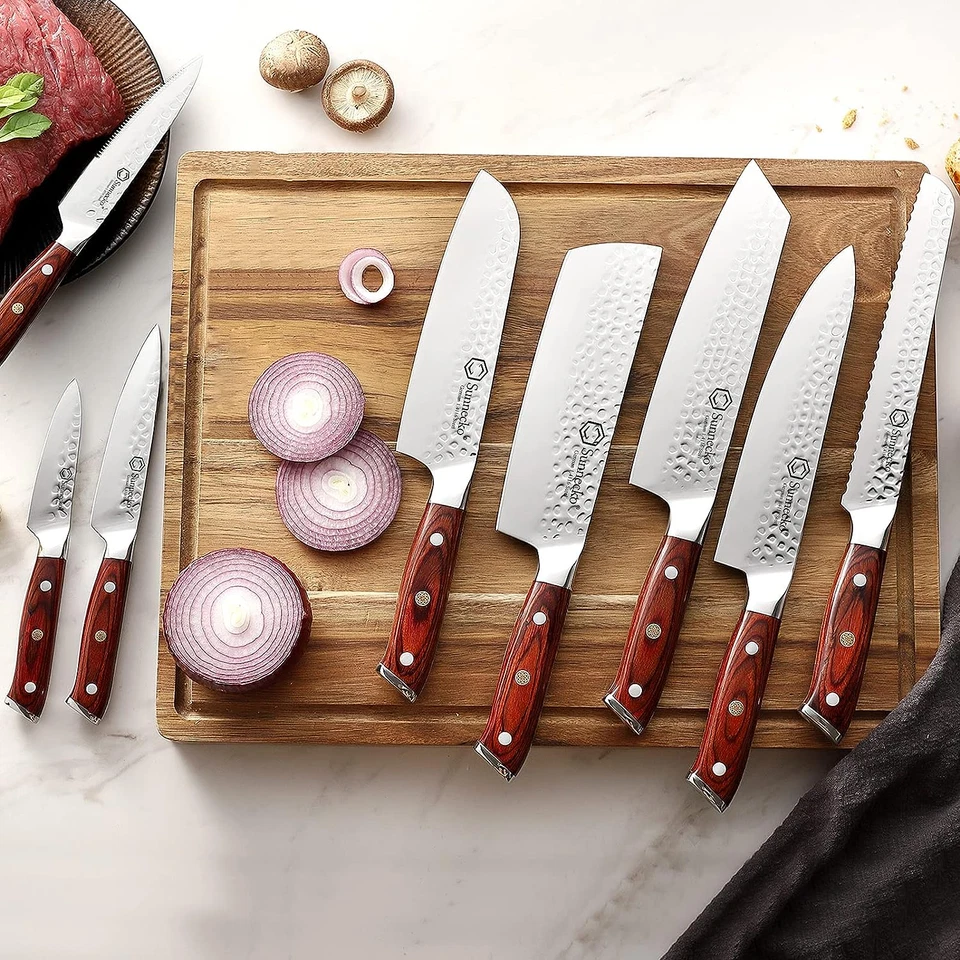 Cuchillo Nakiri de cocina Sunnecko de 7 pulgadas cuchillo alemán de acero inoxidable caja de regalo Foto 2 de 4