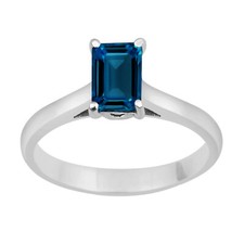7x5MM Emerald Cut London Blue Topaz 925 Sterling Silver Solitaire Women Ring