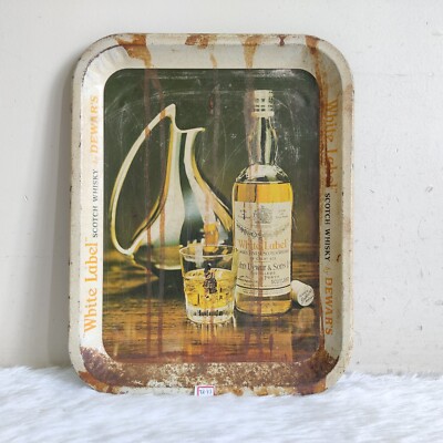 Vintage White Label Schottische Whisky Werbe Dose Ablage Barzubehör Sammler TR73