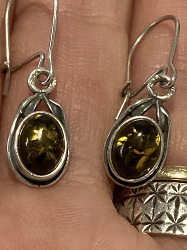 Vintage Sterling Silver Dainty Amber Drop Earrings (2.18g) - Picture 2 of 13