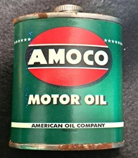VERY RARE AMOCO OIL CAN 2  1/2" T METAL OVAL WITH SCREW CAP SALESMAN SAMPLE ?