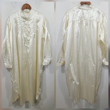 Vintage Ivory Satin Lace Embroidered Nightgown Edwardian Cotton Lining-flaw-XL