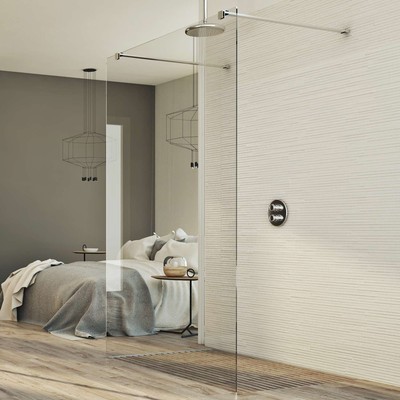 DUSCHWAND FESTE WAND 100 CM WALK IN ECHTGKAS KLARGLAS FREE STANDING H198