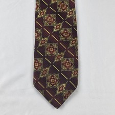 Vintage Wembley Wemlon Tie Maroon Gold Black Diamond Motif Washable 55"x3.75"