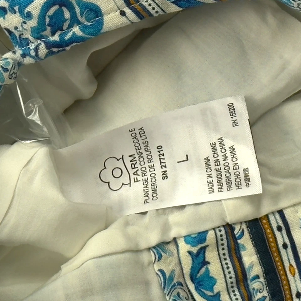 Mameluco Farm Rio Evie Mujer L Azul Blanco Boho Mezcla de Lino Anthropologie Foto 4 de 4