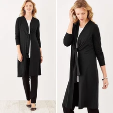 J. Jill Wherever Collection Longline Tie Waist Cardigan XS PETITE Black Tunic