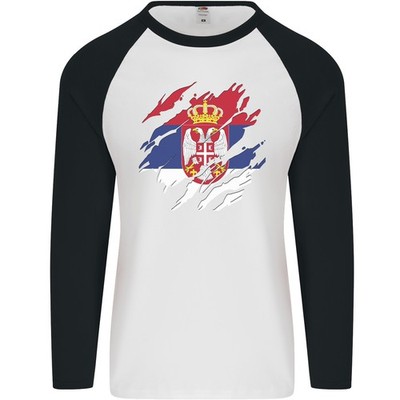 T-Shirt Herren Torn Serbien Flagge Serbia Day Raglan Baumwolle Jersey Knit