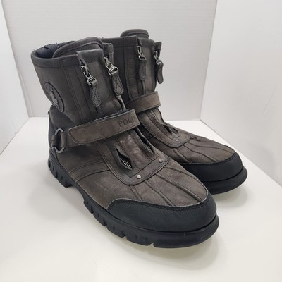 Polo Ralph Lauren Conquest Hi III Brown Leather Duck Boots Zip Strap Men s 12D