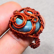 Blue Fire Labradorite Gemstone Handmade Wire Wrap Copper Jewelry Ring 8" PG 789
