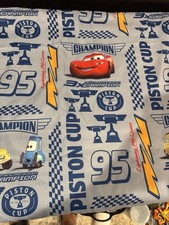 Disney Pixar Cars Twin Flat Sheet Lightning McQueen Piston Cup Blue Bedding EC 