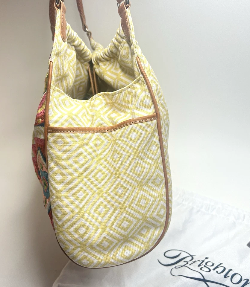 Amazing Beautiful BRIGHTON Rare Embroidered Satin/Canvas /Leather Large Tote - Image 4 of 4