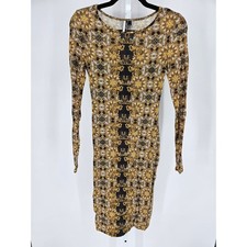 Topshop Womens Sz S Midi Length Bodycon Dress Long Sleeve Black Gold