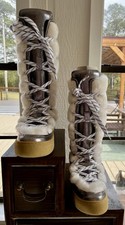 Free People Wilder Mukluk Tall Boots Faux Fur Silver Lace Ups 8