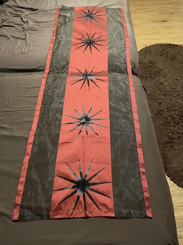 Double Sided Table Runner Maroon~Black Knit Sheer Fabric Star Burst 55.5”L 19.5” - Picture 9 of 18