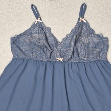 Cacique Women Sleepwear 22/24 Blue Wireless Babydoll Lace Bow Pullover