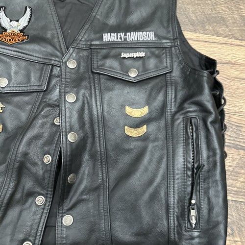Harley-Davidson Leather Vest with Patches and Pins Size XL Mens Made In Usa - Picture 4 of 14