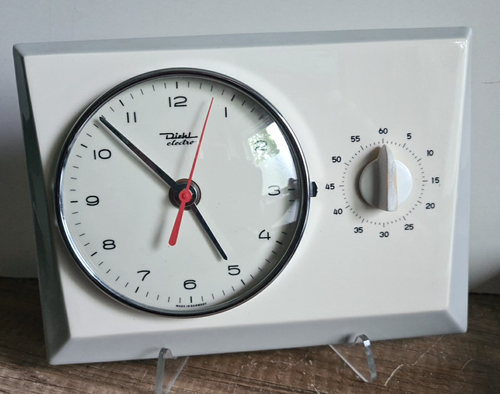 Ceramic wall clock with timer, DIEHL Electro, 1960s-70s kitchen clock