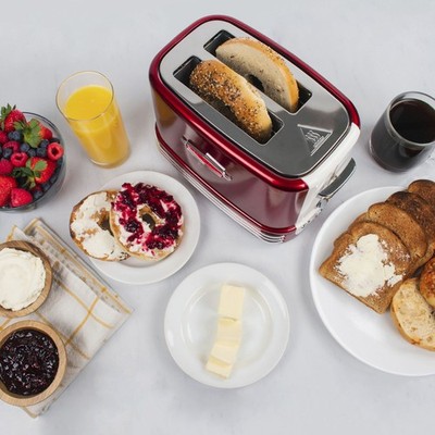 Nostalgia Retro Toaster 2 Slice Vintage Oven for Bagels & Thick Bread, Red