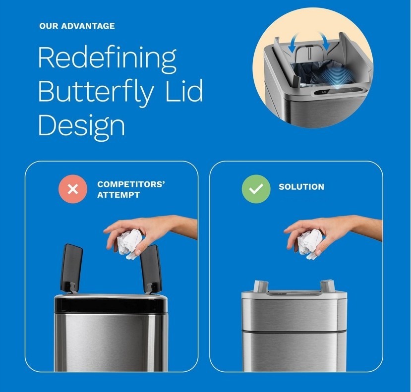 Pattumiera Cucina 60L Sensore ButterflyLid Automatico Acciaio Inox Compatto Slim foto 2