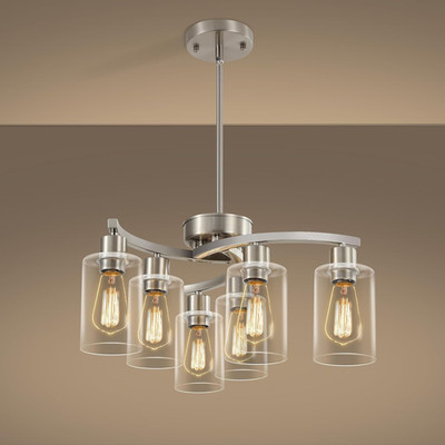 6 Light Farmhouse Brushed Nickel Chandelier,21.7'' Modern Chandeliers for Dining
