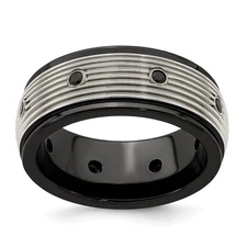 Black Ti & Titanium Polished & Spinel Grooved Ring