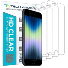 Tech Armor HD Clear Plastic Film Screen Protector for iPhone SE 3 (2022) 4 Pack