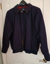 Vintage Woolrich Wool Bomber Jacket Full Zip Plaid Lining Insulated Size XL Navy
