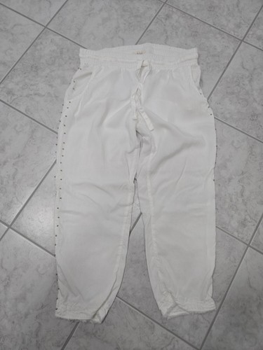 Bella Dahl white 100% tencel joggers silver bead detailing on sides Size S 