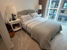 King Size Rattan Bed Frame, French Curved Headboard – Weathered Grey