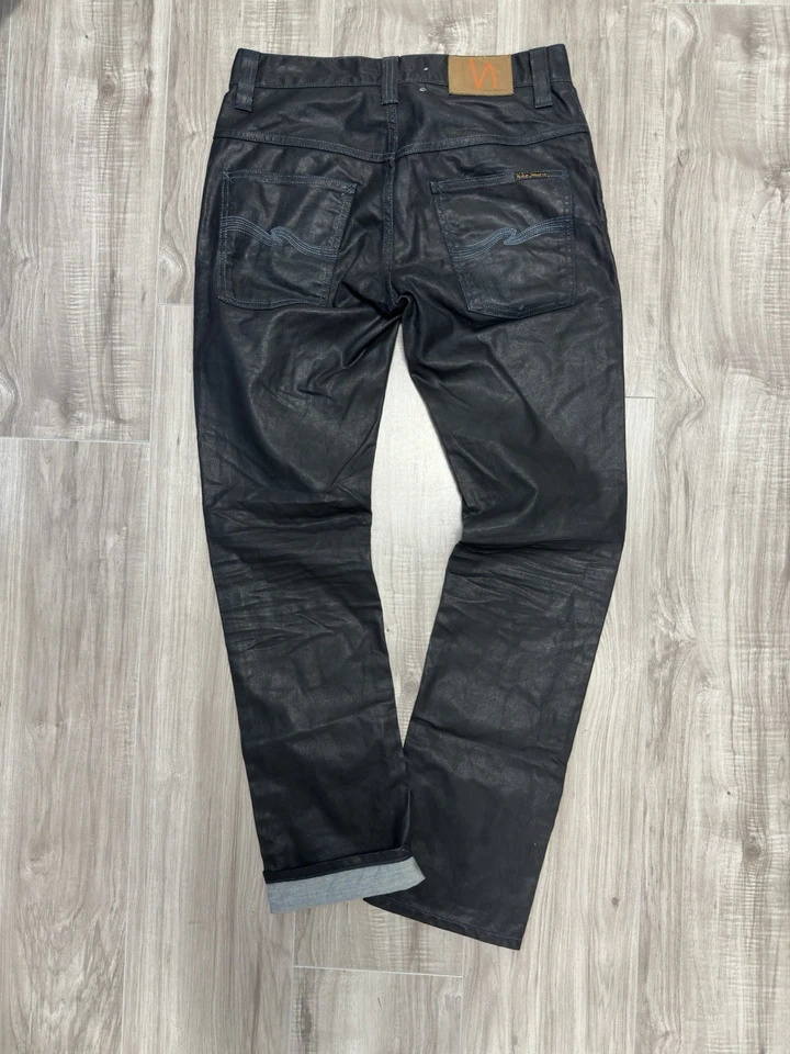 NUDIE JEANS CO. NEGRO RECUBIERTO ÍNDIGO FINO ALETA/HOMBRE TALLA 31x32 JEANS DENIM CRUDO. Foto 2 de 4