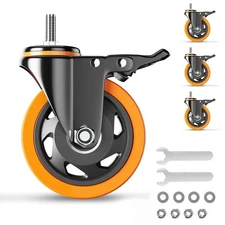 3 Inch Caster Wheels 2200Lbs, Threaded Stem Casters Set of 1/2"-13x1" Orange 