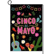 Cinco De Mayo Garden Flag Cactus Guitar Mexican Let's Fiesta Themed Party Dec...