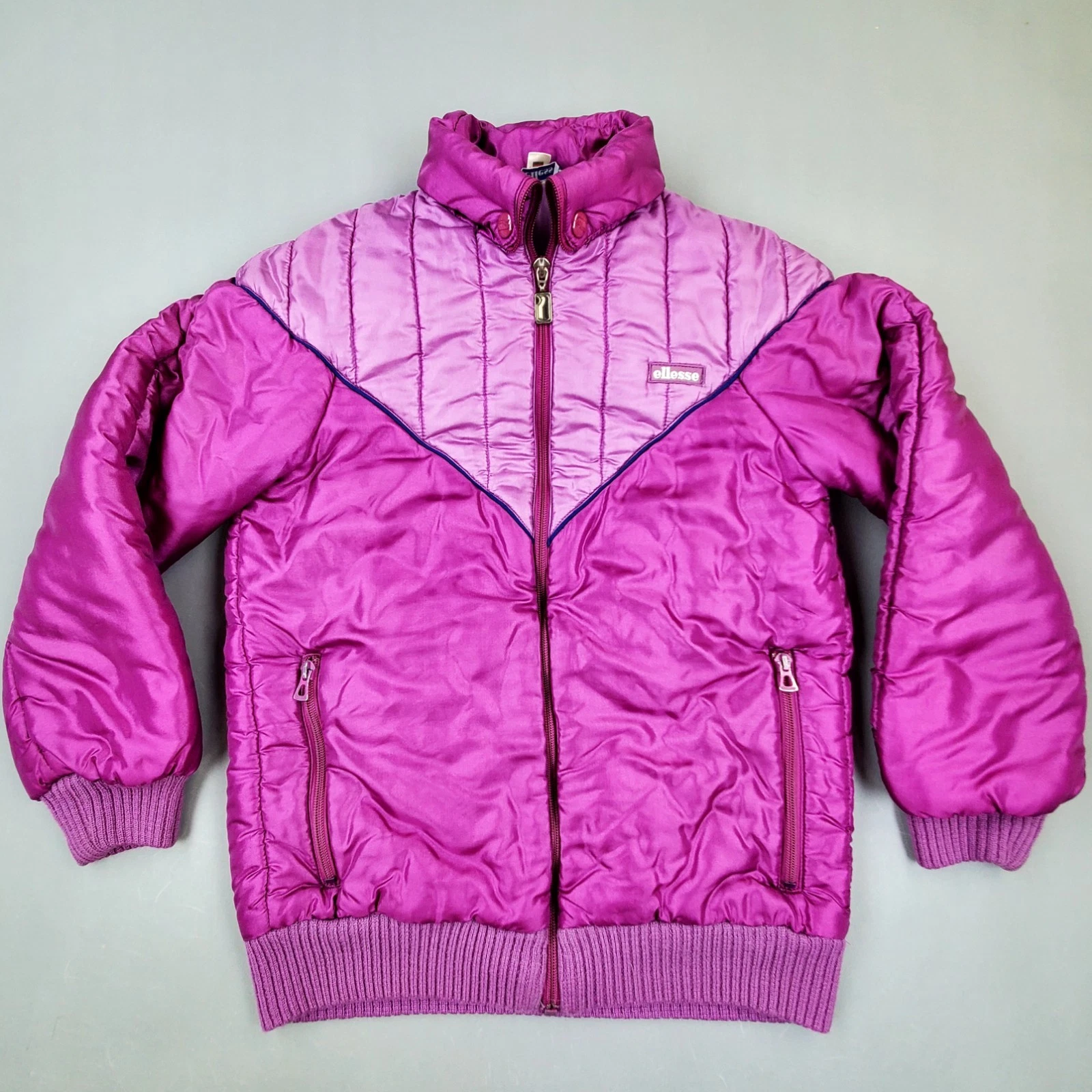 Vintage 80s Ellesse Retro Ski Snow Puffer Jacket Iridescent Pink Magenta Sz 6 XS