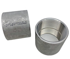 Lot Of 2, 304 Stainless Steel Threaded Pipe Coupling, K027078, 2"NPT,