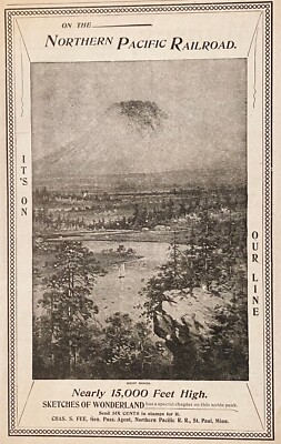 Mount Rainier, WA Foto NORTHERN PACIFIC Eisenbahn Vintage 1895 Zug Reise Druck Anzeige!