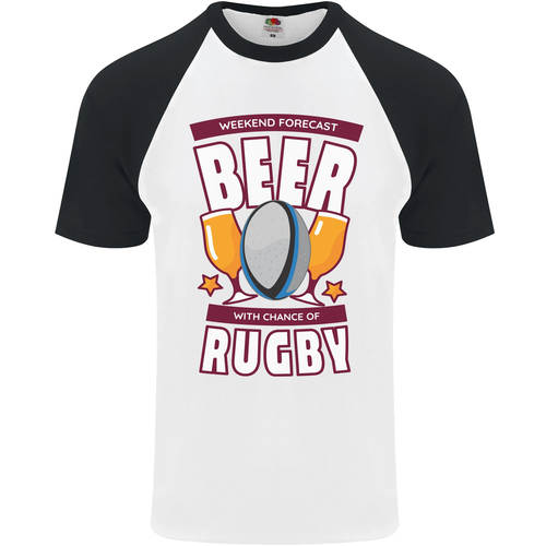 Weekend Forecast Beer Alcohol Rugby Funny Mens s/S Baseball T-Shirt - Picture 10 of 43