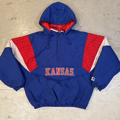 Vintage 90s Starter NCAA Kansas Jayhawks 1/2 Zip Pullover Hooded