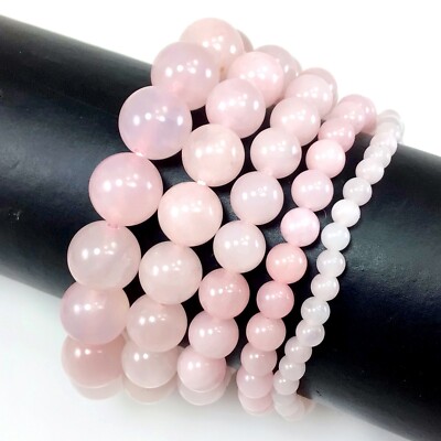 Handmade Gemstone Bracelet Rose Quartz Stretch Bracelet Round Bead 4 6 8 10 12