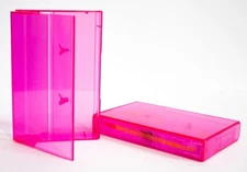 5 Cassette Tape Cases - Fluorescent Pink Front + Back - Empty Plastic
