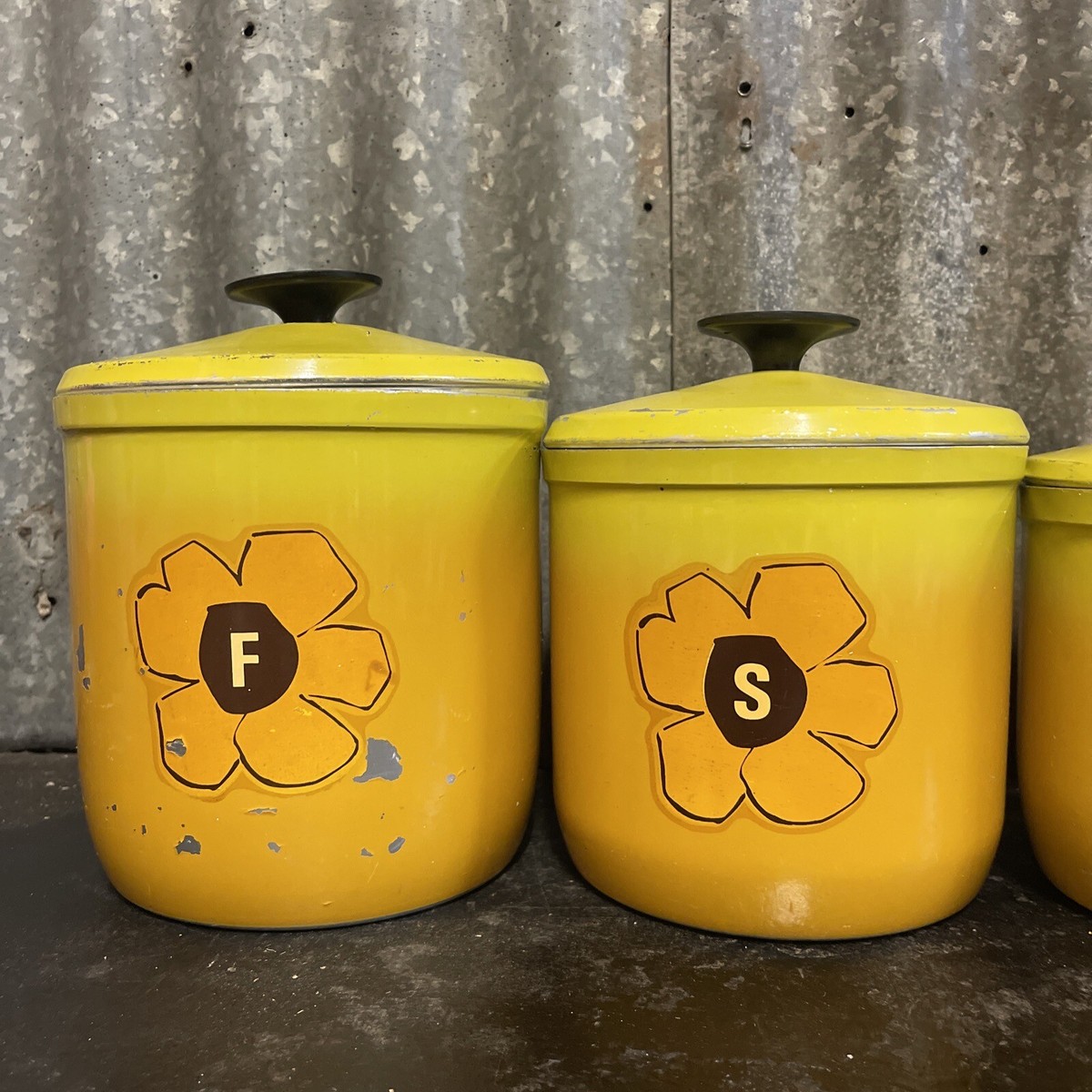 Set Of Aluminium Vintage Tins Kitchen Storage Flour Tea Coffee