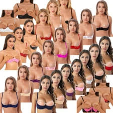 Womens Underwire Open Nipple Bra Sheer Lace Unlined Push Up Cupless Shelf Bras
