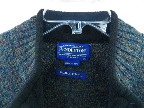 PENDLETON HERREN XL PULLOVER JACKE GRÜN BLAU 100 % SHETLANDWOLLE AUSSEN - Bild 7 von 8