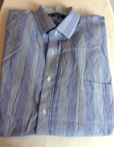Bogari Shirt XXL Men Blue Check Long Sleeve Coordinating Cuff Button Up Pocket - Picture 6 of 7